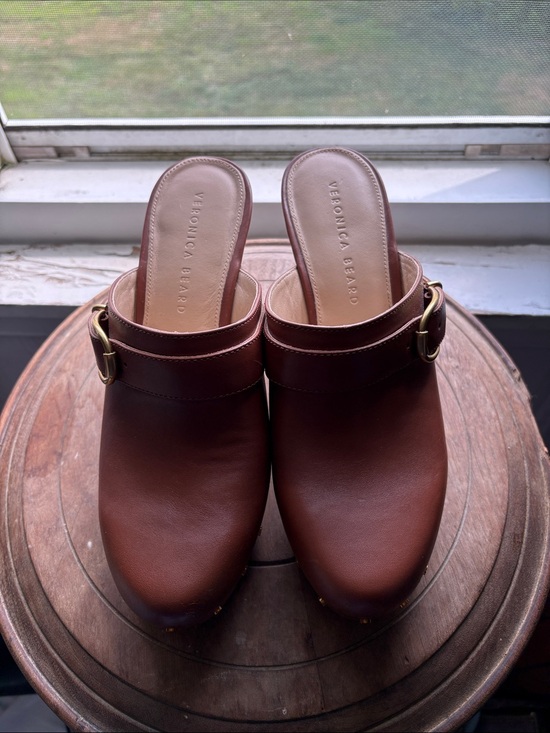 Veronica Beard Shoes - Veronica Beard Chestnut Brown Leather Buckle Mule Clogs Size 8M